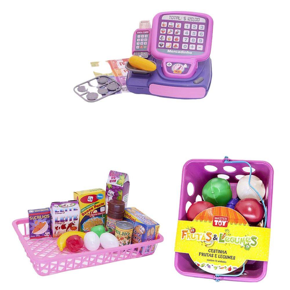 Kit Mercado Infantil Caixa Registradora Comida 39 Peças