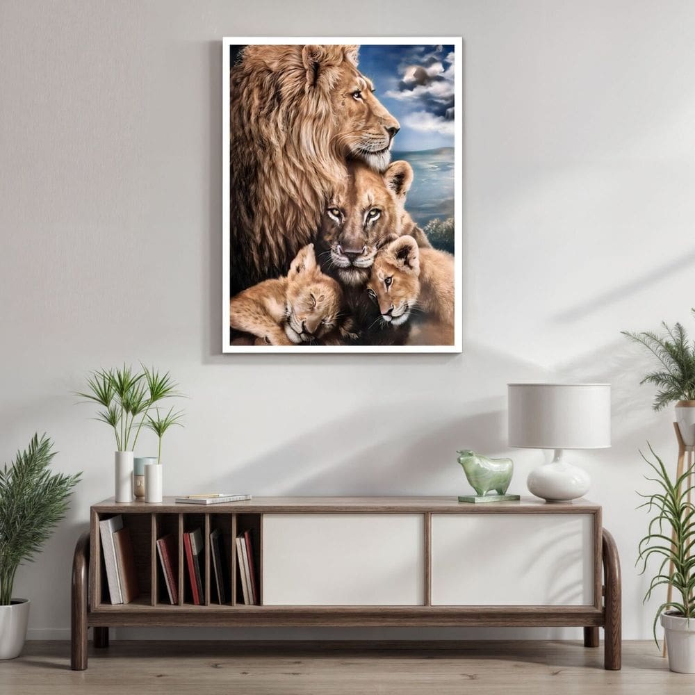Quadro Decorativo Leão Leoa e Filhotes Animal 005 40cmx60cm