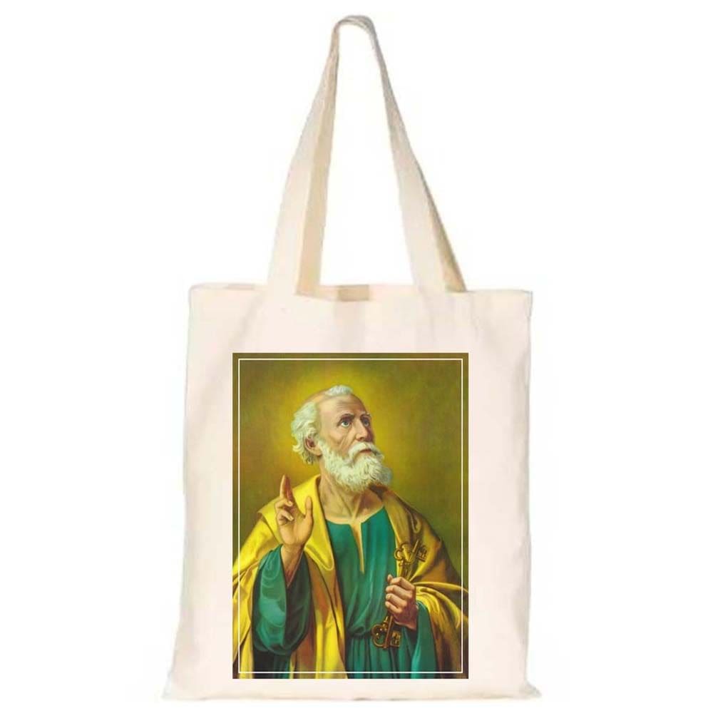 Bolsa Ecobag Estampa São Pedro Algodao Cru Tematica Catolica Alça de Ombro Confortavel