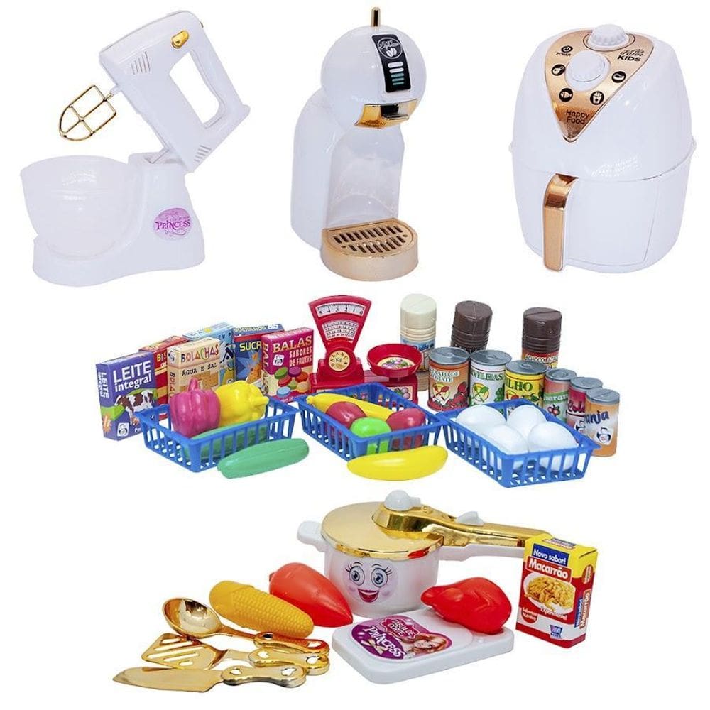 Kit Cozinha Infantil Princesa Menina Mercado Batedeira 44Pç