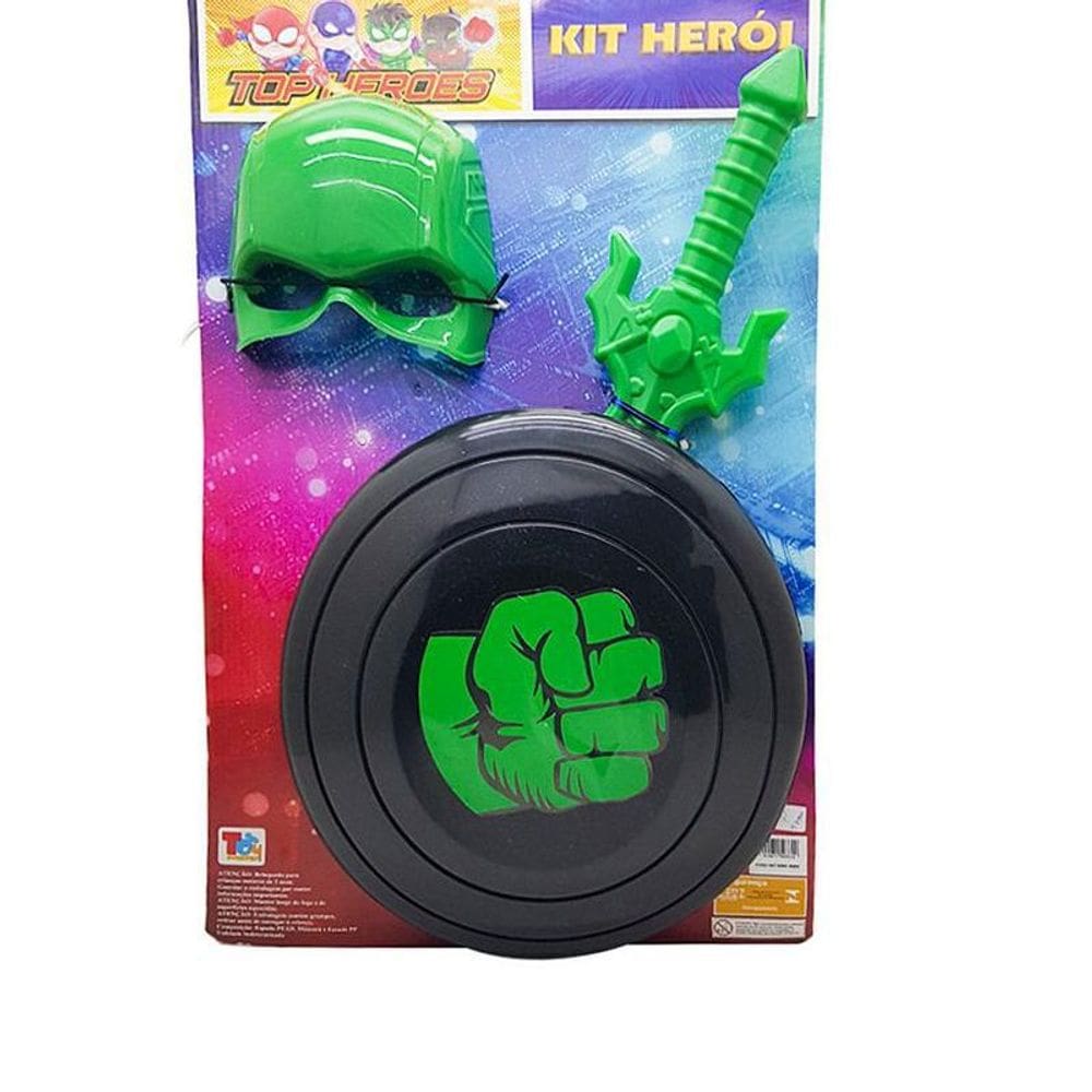 Kit Herói Verde Com Mascara E Espada E Escudo