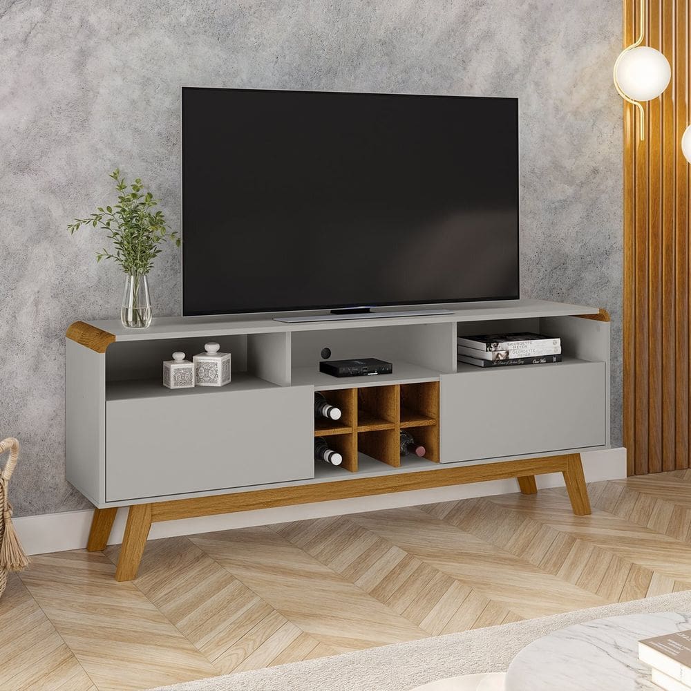 Rack Larimar para Tvs de até 65 Polegadas Pés Madeira Maciça e Cantos Curvos Off-White/Naturalle