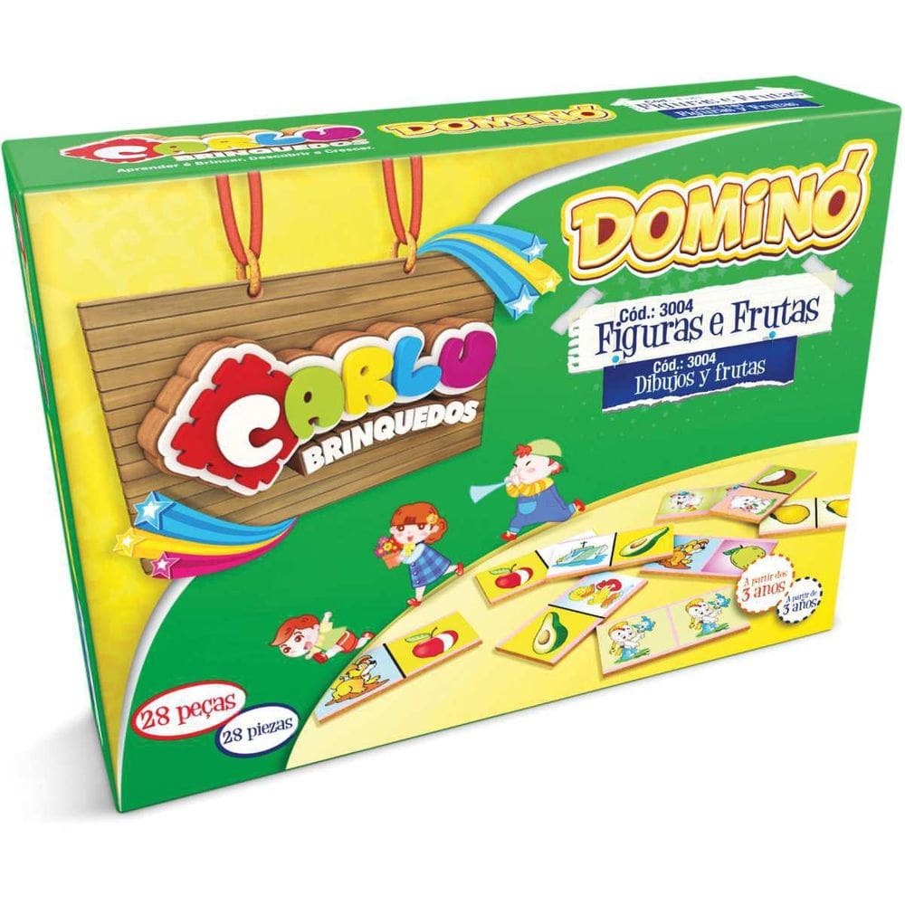 Domino Figuras/Frutas Em Madeira 28Pc