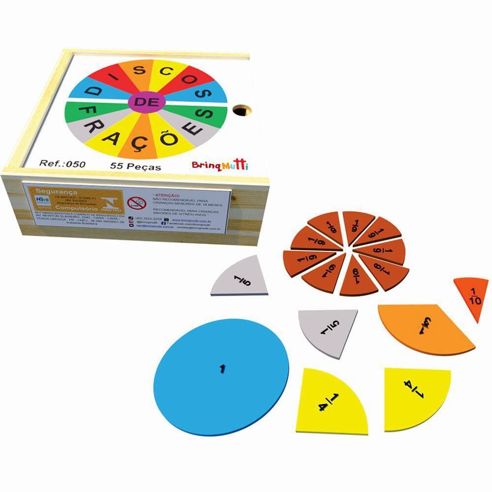 Disco Frações Brinquedo Educativo Pedagógico MDF 55 Peças