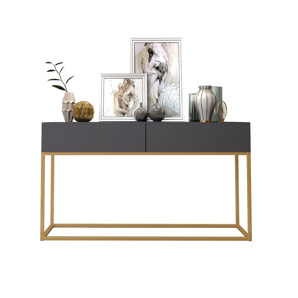 Aparador Sala Star / Jantar Eros Decoração Sofisticada Cinza Base Dourado