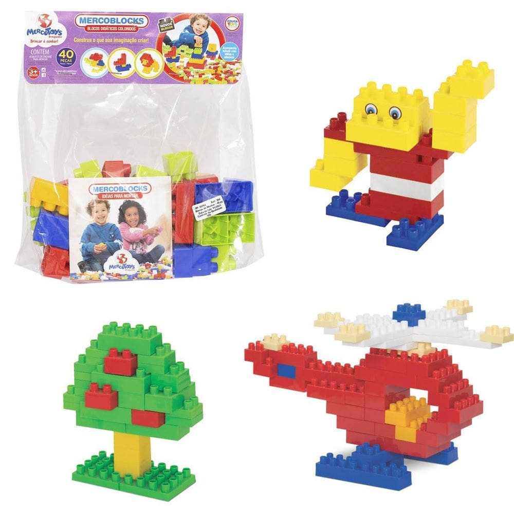 Blocos De Montar Com 40 Peças - Blocos Didáticos Coloridos