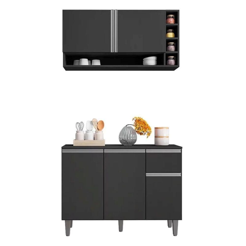 Kit Armario Balcão Cozinha 105cm Compacta Vanessa Cinza Ajl