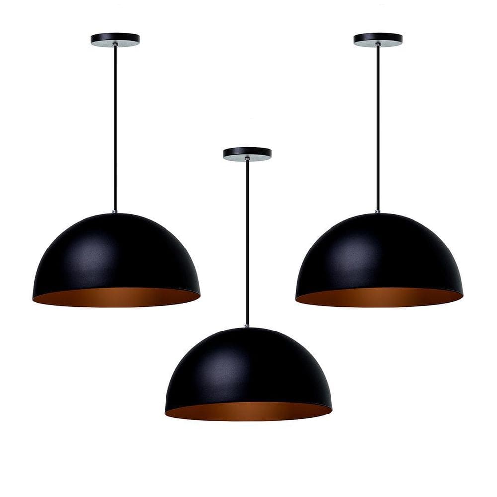 Kit 3 Lustres Pendentes Meia Lua Preto 30 Cm