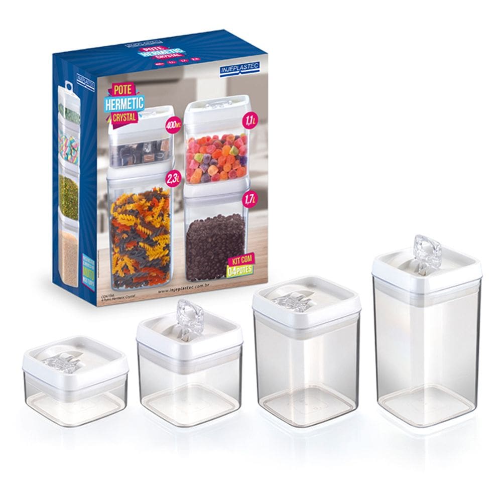 Kit Conjunto 4 Potes Hermeticos com Vedação de Silicone