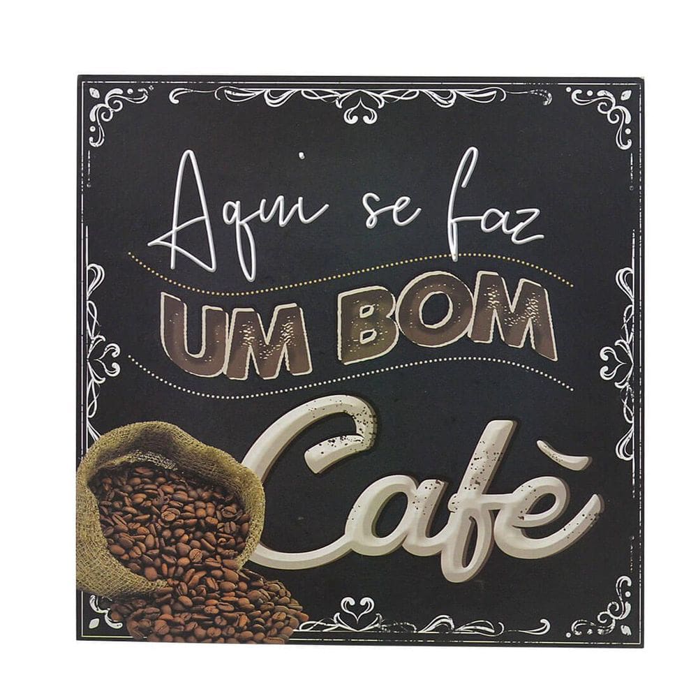 Quadro Decorativo Em Madeira Frases Café Modelo 2 24X24Cm