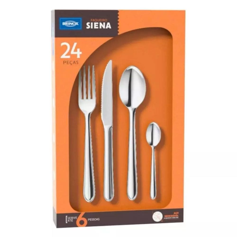 Faqueiro Brinox Siena Compacto com 24 Peças em Aço Inox