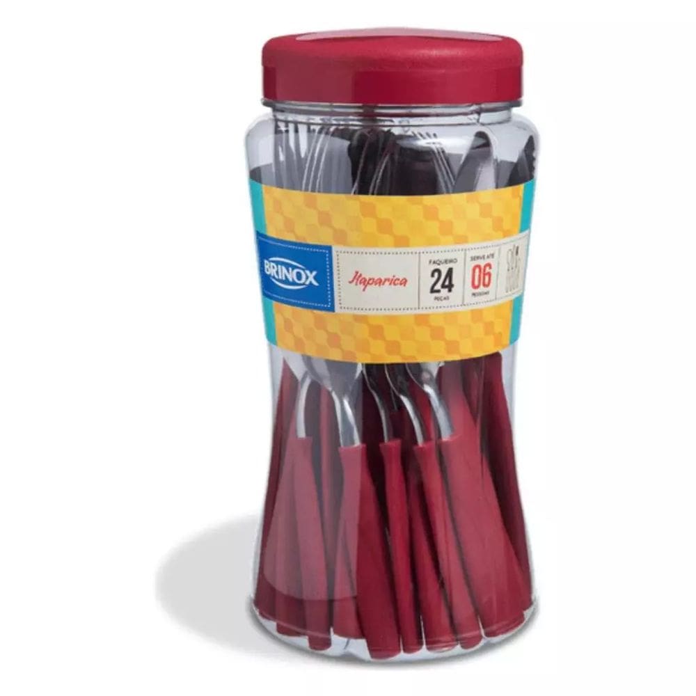 Faqueiro Brinox Itaparica Vermelho com 24 Peças em Aço Inox