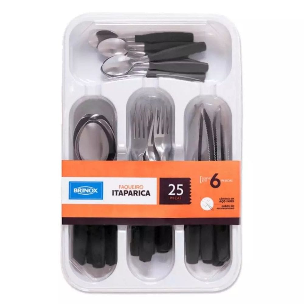 Faqueiro Itaparica Preto Brinox 25 Peças com Gaveteiro