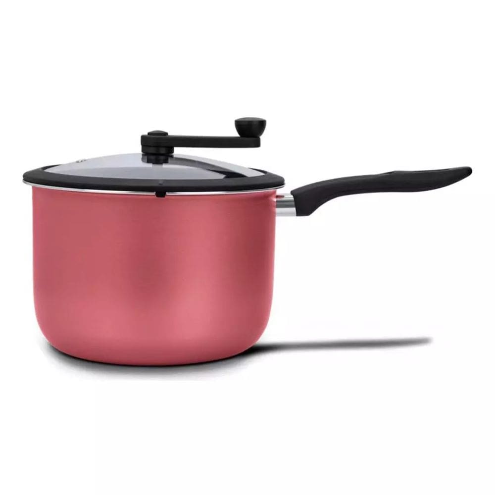 Pipoqueira Antiaderente Teflon 20cm com Tampa de Vidro 4,2l Pic Poc Brinox Vermelha