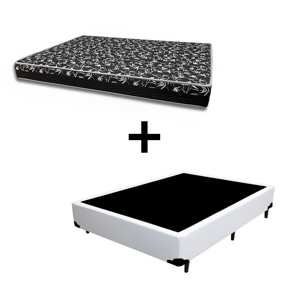 Cama Box Viúva 128 Tecido Sintético Branco Com Colchão Belize Bello Box - D33 Preto 57x128x188
