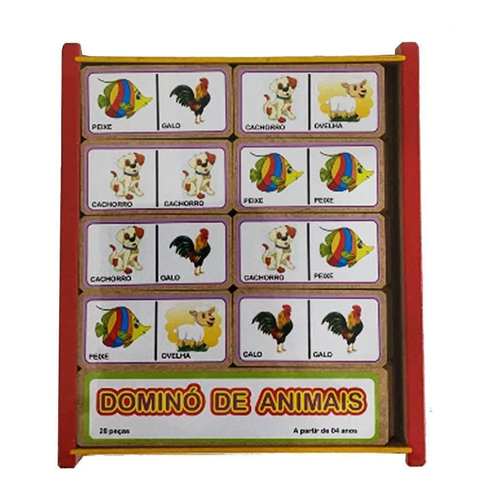 Dominó De Animais Em Mdf Brinquedo Educativo Pedagógico