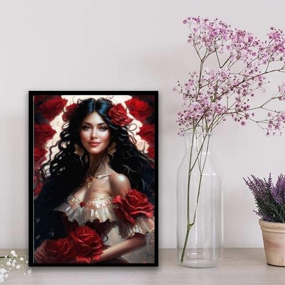 Quadro Cigana Rosa Vermelha 45X34Cm