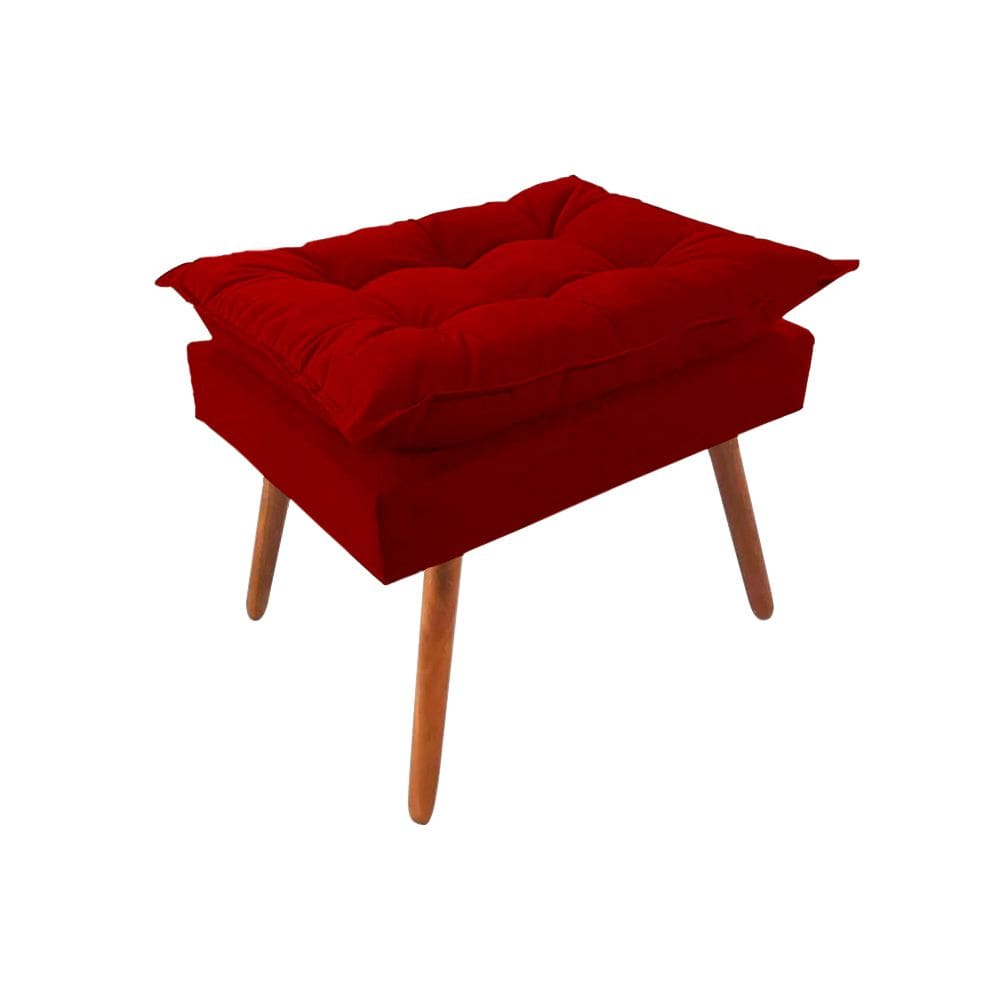 Puff Opala Premium Almofadada para Decoracao Sala de Estar Veludo Vermelho