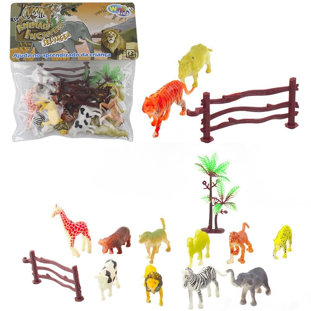 Kit Animal Selvagem 15 Pecas Na Solapa Wellkids