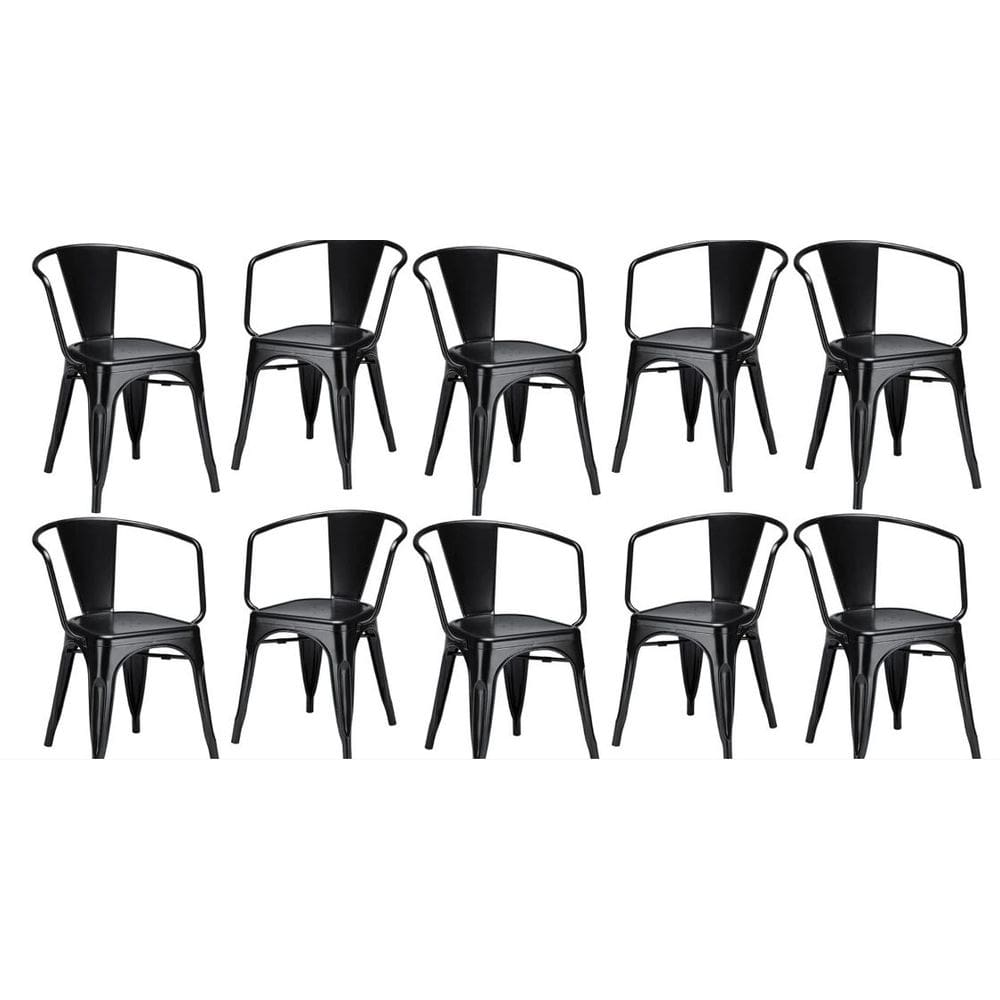 Kit 10 Cadeiras Iron Tolix Francesinha Industrial com Apoio de Braços Pretas