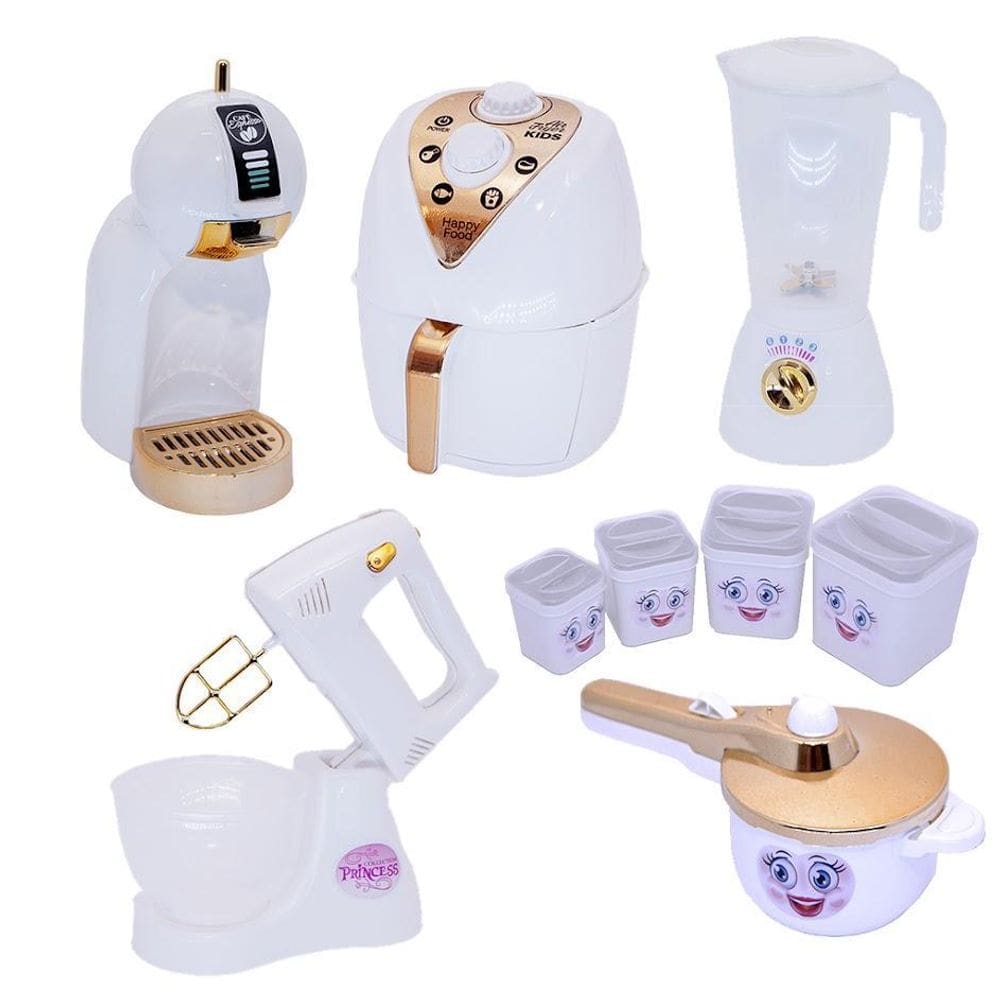 Kit Cozinha Princesa Eletro Menina Branco Air Fryer 9Pç