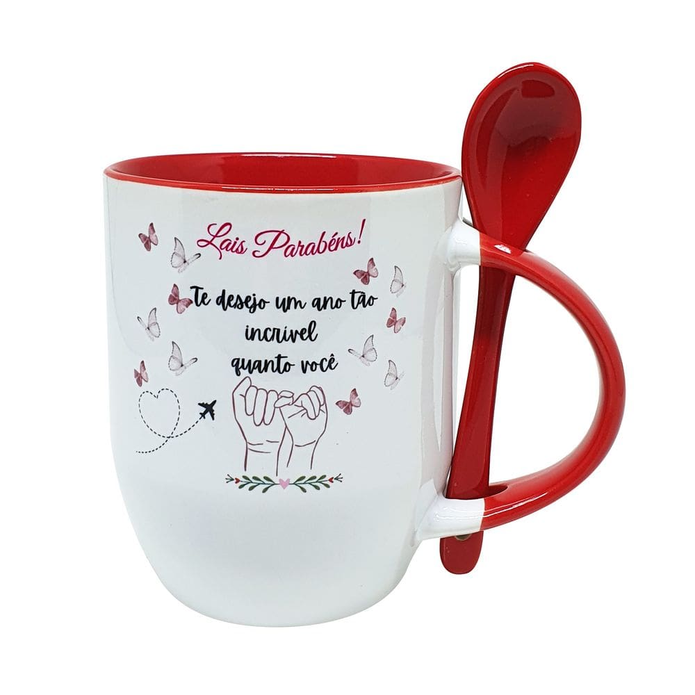 Caneca Colher Vermelha Amizade Personalizado Amizade Amiga