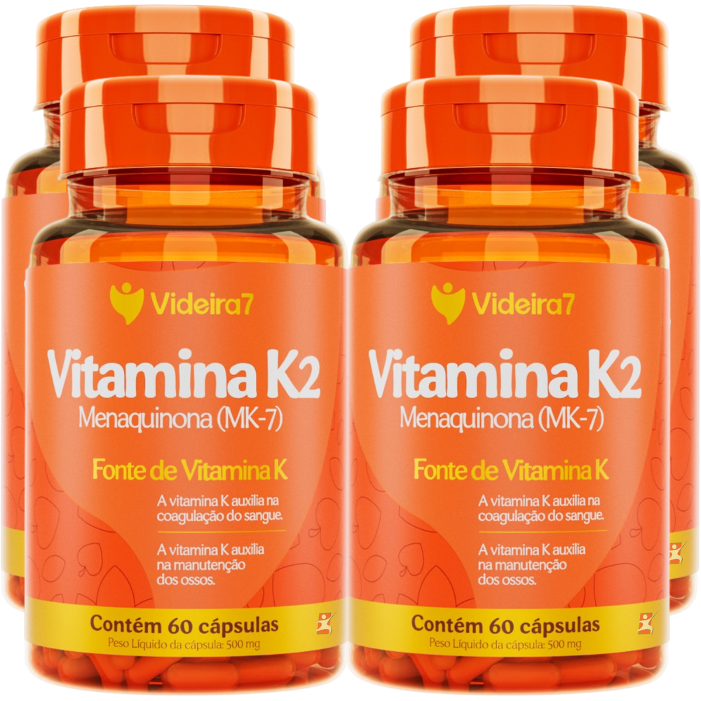 Kit Com 4 Vitamina K2 Menaquinona Mk-7 1 Cápsula Ao Dia 100% Idr Total 240 Cápsulas - Videira7