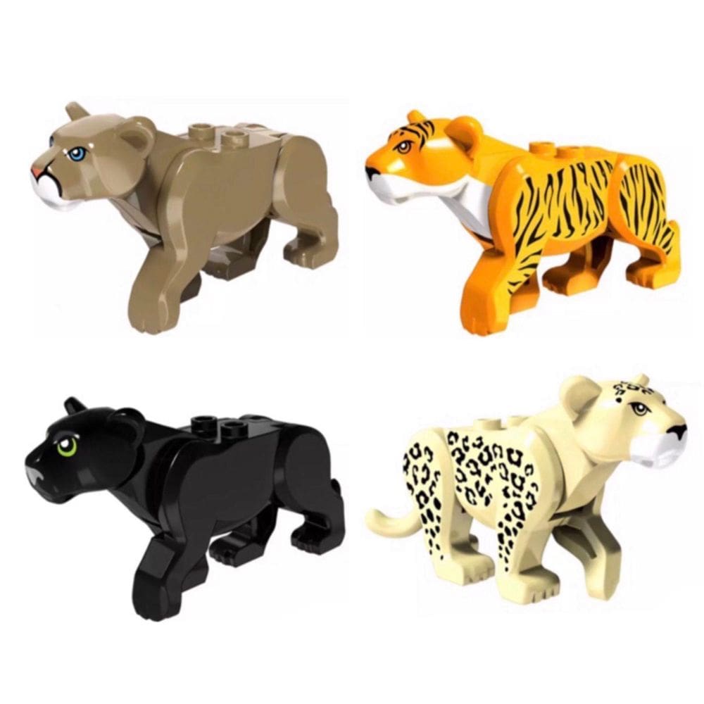 Boneco Blocos De Montar Kit Tigre Puma Pantera Leopardo