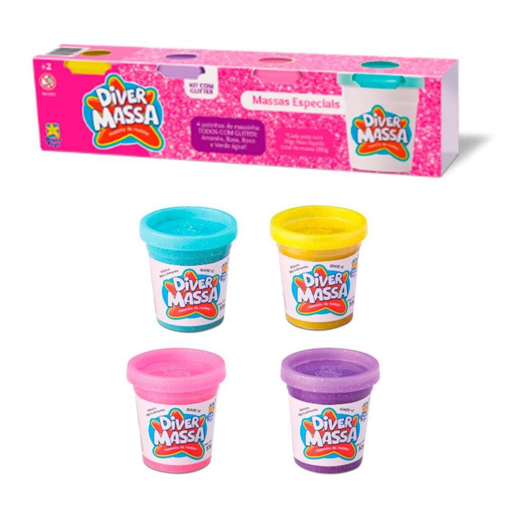 Kit Massinhas Divertidas Com Glitters 4 Potes 50G