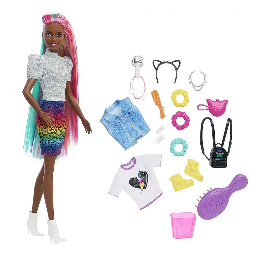 Barbie Fashion & Beauty Penteado Arco-íris Animal Print Negra - Mattel