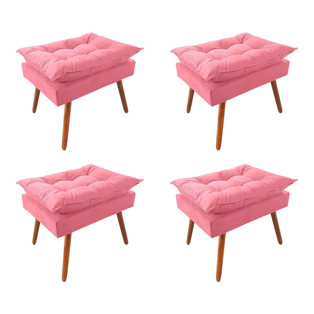 Kit 4 Puff Opala Premium Almofadada para Decoração Sala de Estar - Veludo Rose