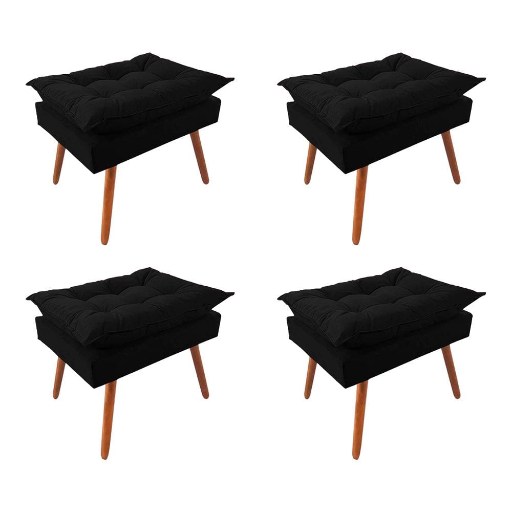 Kit 4 Puff Opala Premium Almofadada para Decoração Sala de Estar - Veludo Preto