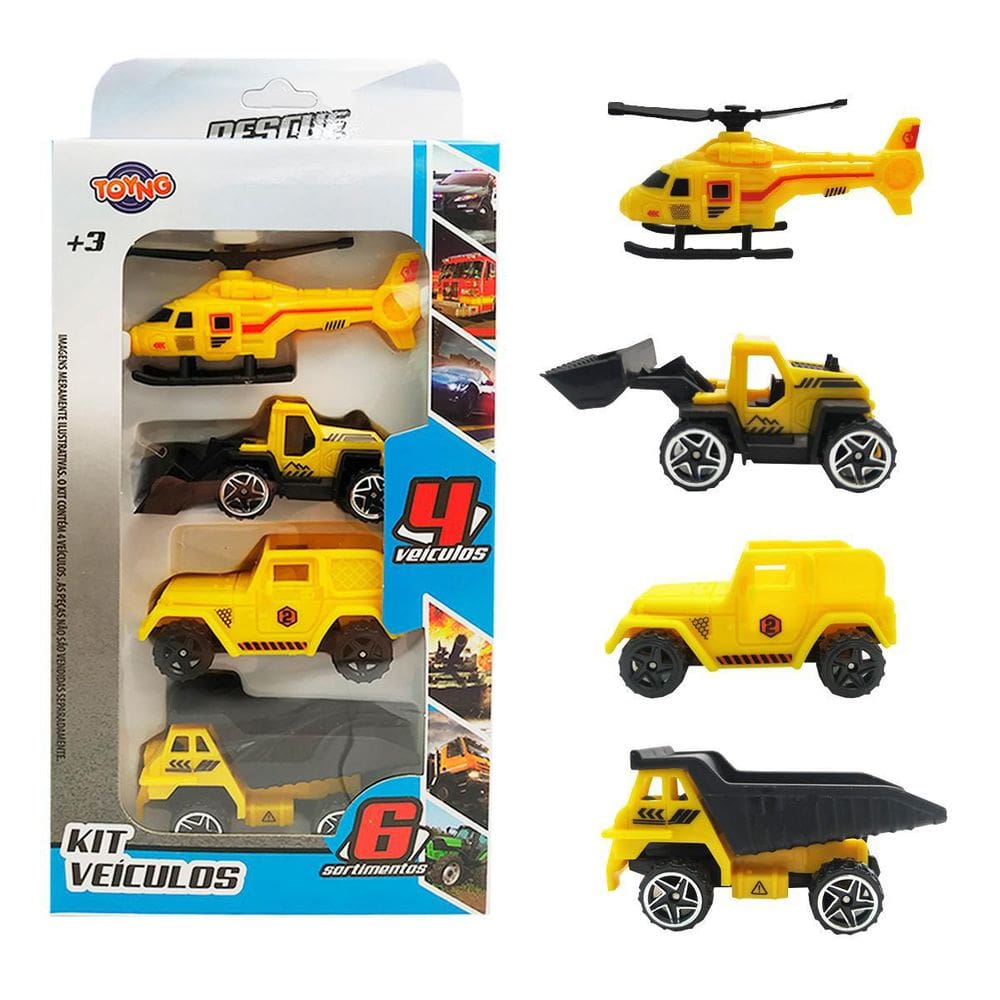 Kit Mini Veículos Carrinhos Amarelo 4 Un - Toyng