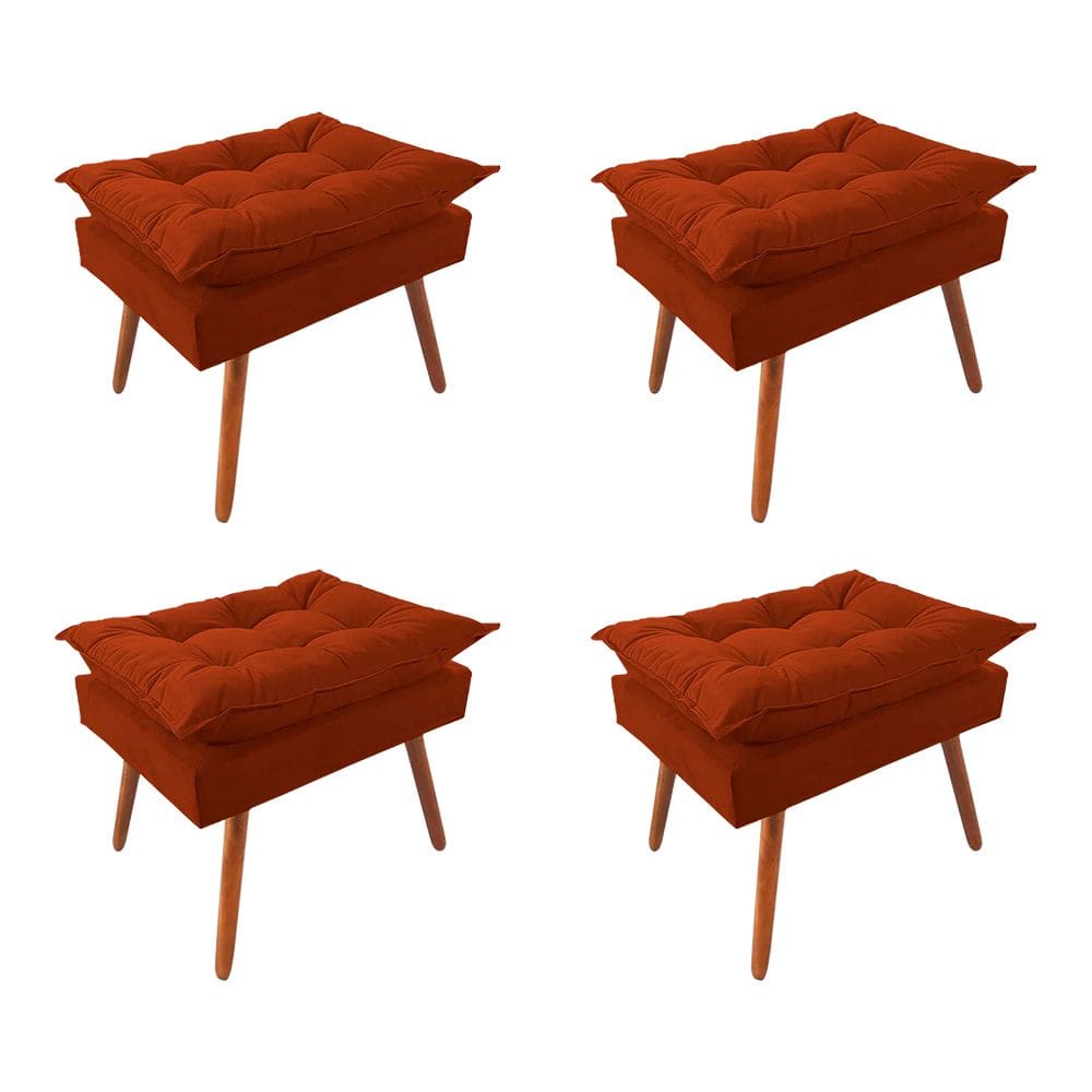 Kit 4 Puff Opala Premium Almofadada para Decoração Sala de Estar - Veludo Laranja Terracota