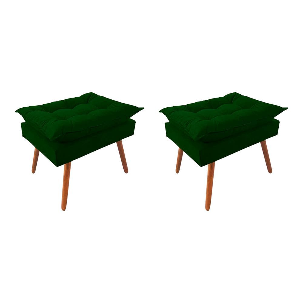 Kit 2 Puff Opala Premium Almofadada para Decoracao Sala de Estar Veludo Verde