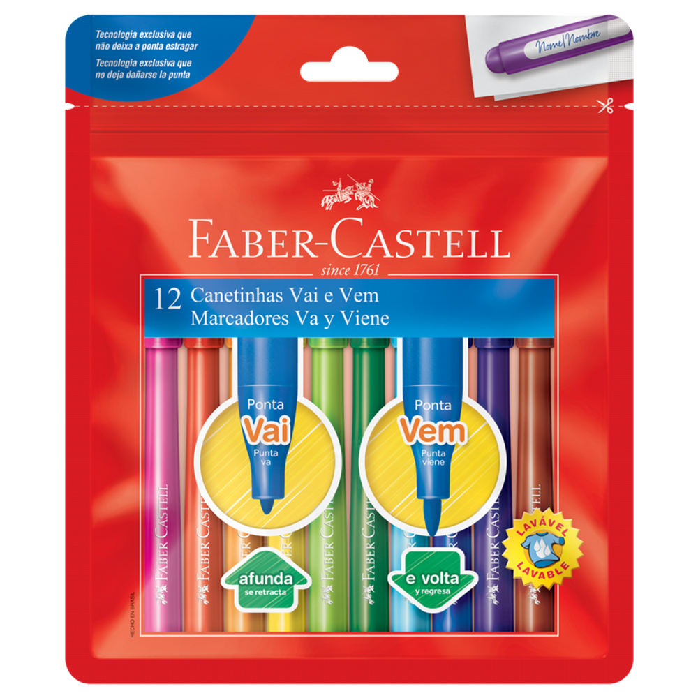 Canetinha Hidrográfica Faber Castell Vai E Vem 12 Cores