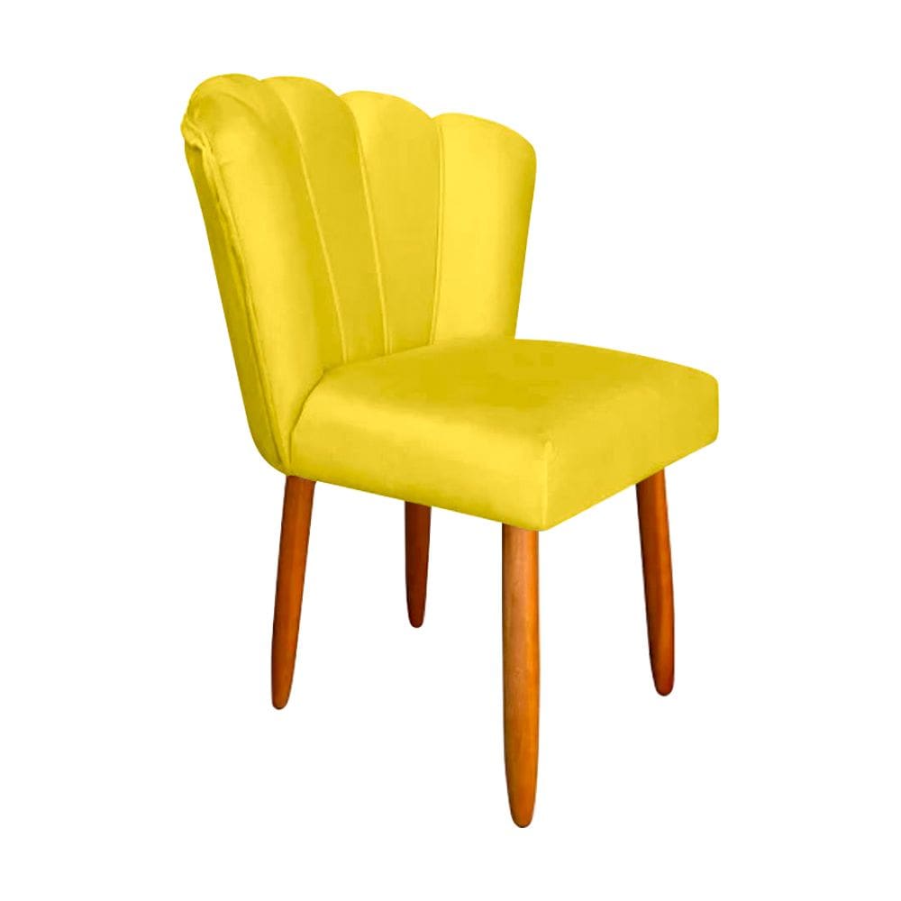 Cadeira Estofada Petala Pes Palito Veludo Amarelo