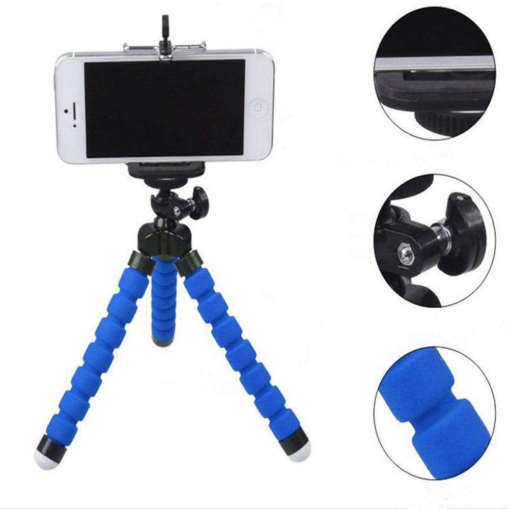 Tripé Flexível Câmera E Celular Mini Universal Azul