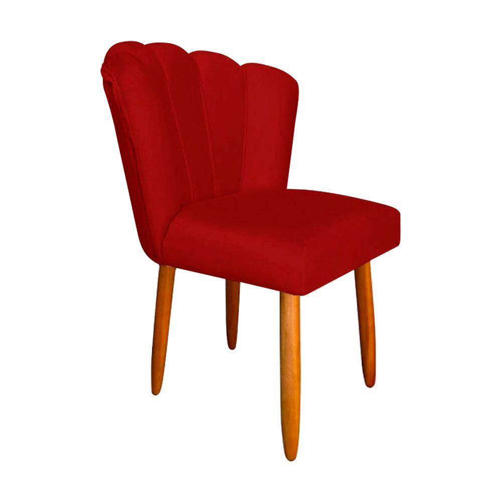 Cadeira Estofada Petala Pes Palito Veludo Vermelho