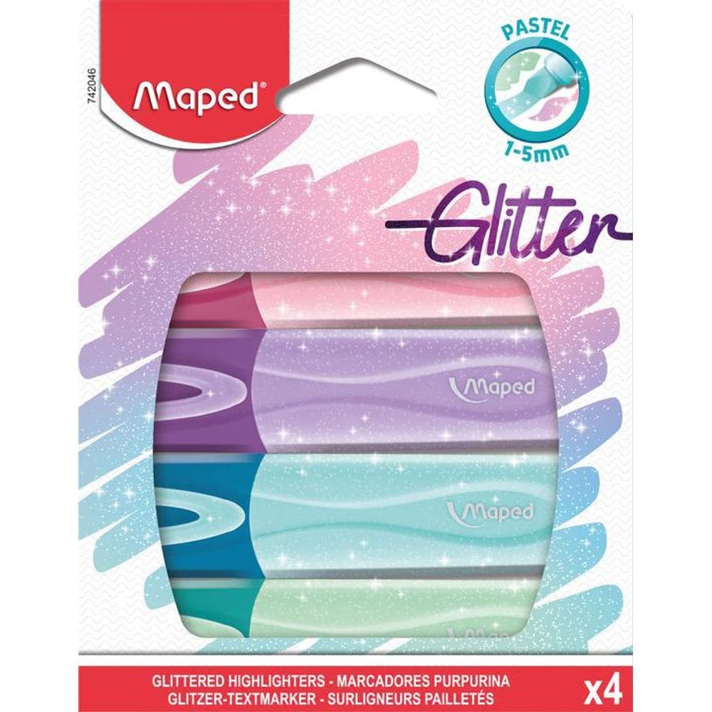 Marca Texto com Glitter Maped Pastel 4 Unidades