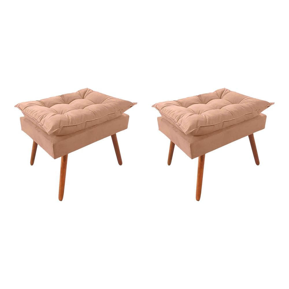 Kit 2 Puff Opala Premium Almofadada para Decoracao Sala de Estar Veludo Bege