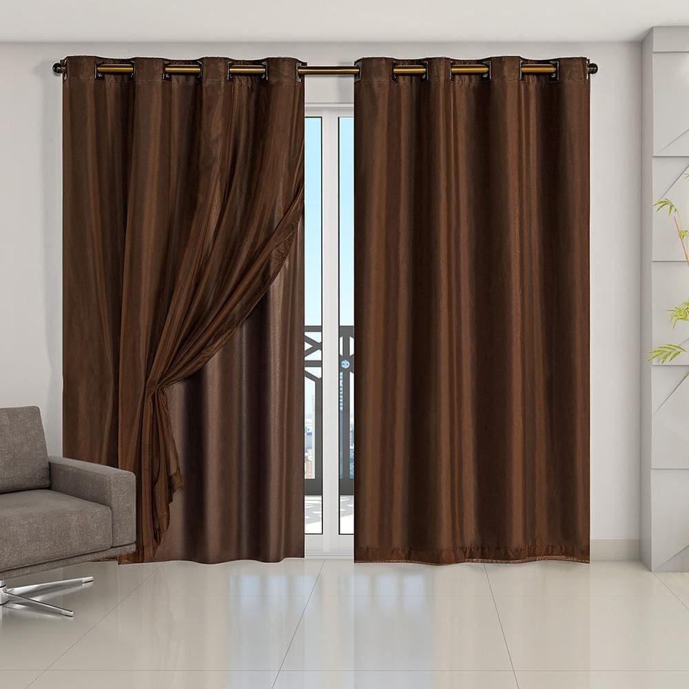 Cortina Blackout Pvc Com Tecido Voil 4,20 M X 2,50 M Marrom