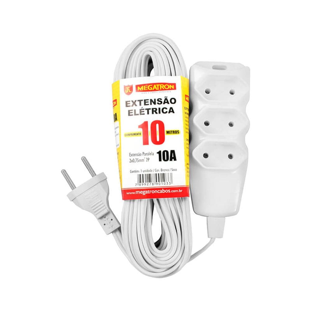 Ext. Elétrica Megatron 2P 10A 250V 0,75mm 03 Tomadas Res.