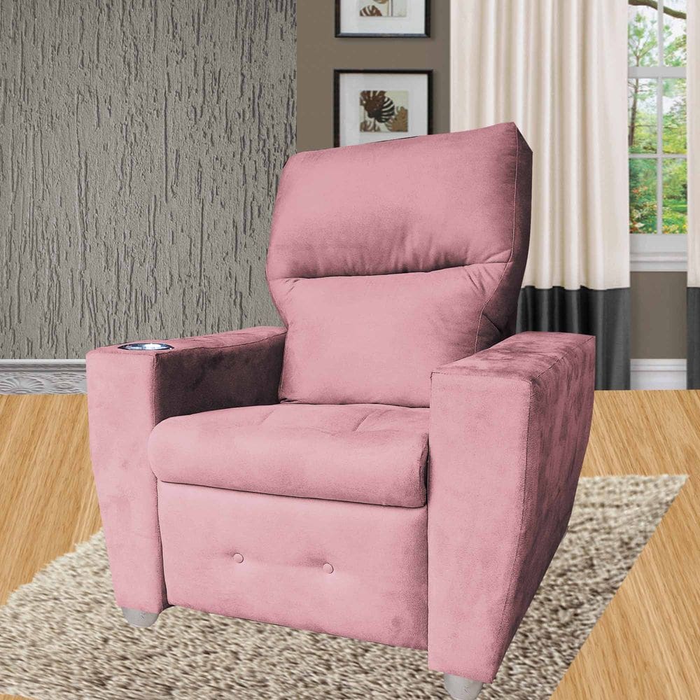 Poltrona De Amamentação Emiliy Confortável Tecido Suede Rosa