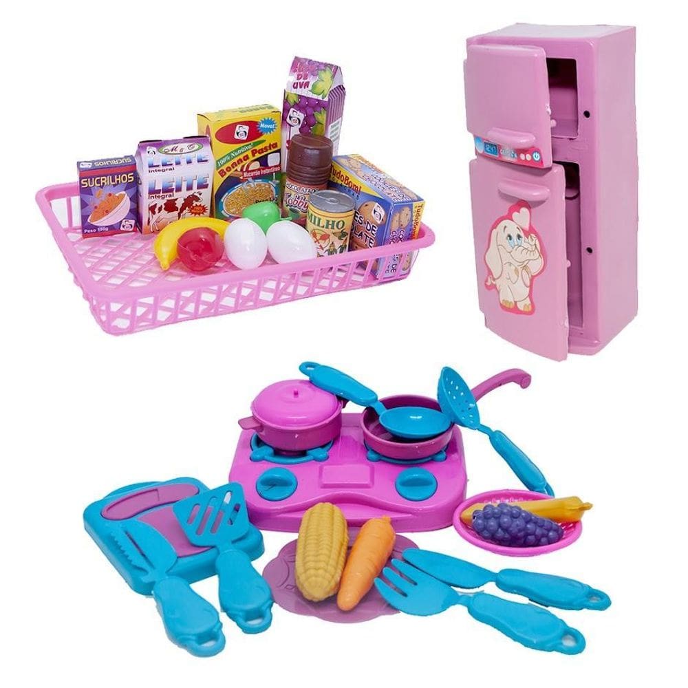 Cozinha Jantar Geladeira Brinquedo Criança Mercadinho 30Pç