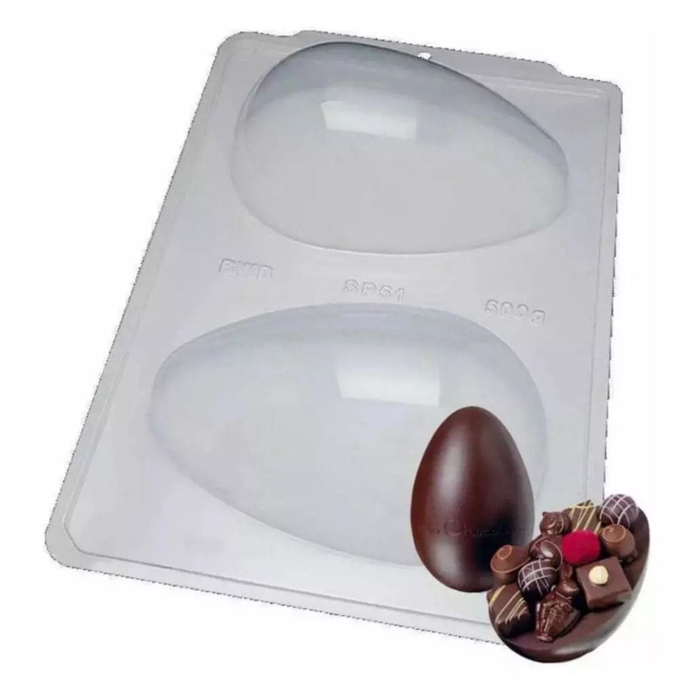 Forma Ovo Liso 500g SP 51 3 Partes Semiprofissional com Silicone 3619 BWB (Forma ideal para Ovo de Páscoa)