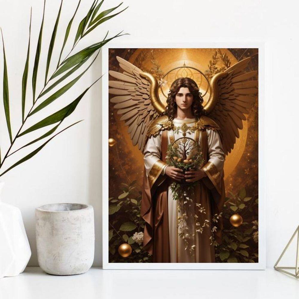 Quadro Sacro Arcanjo Uriel 24x18cm - Madeira Preta
