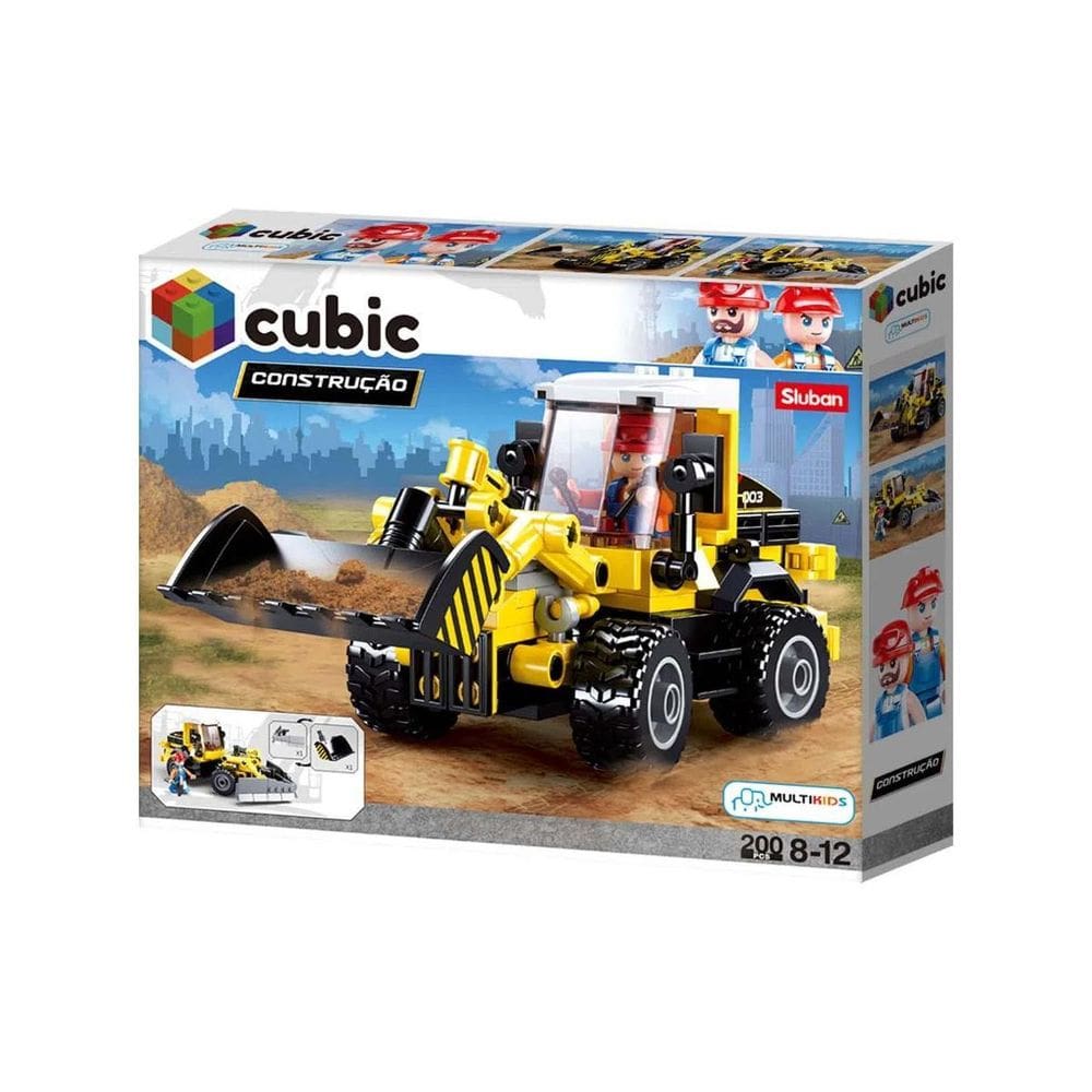 Blocos De Montar Cubic Construção Trator 200 Peças Multikids