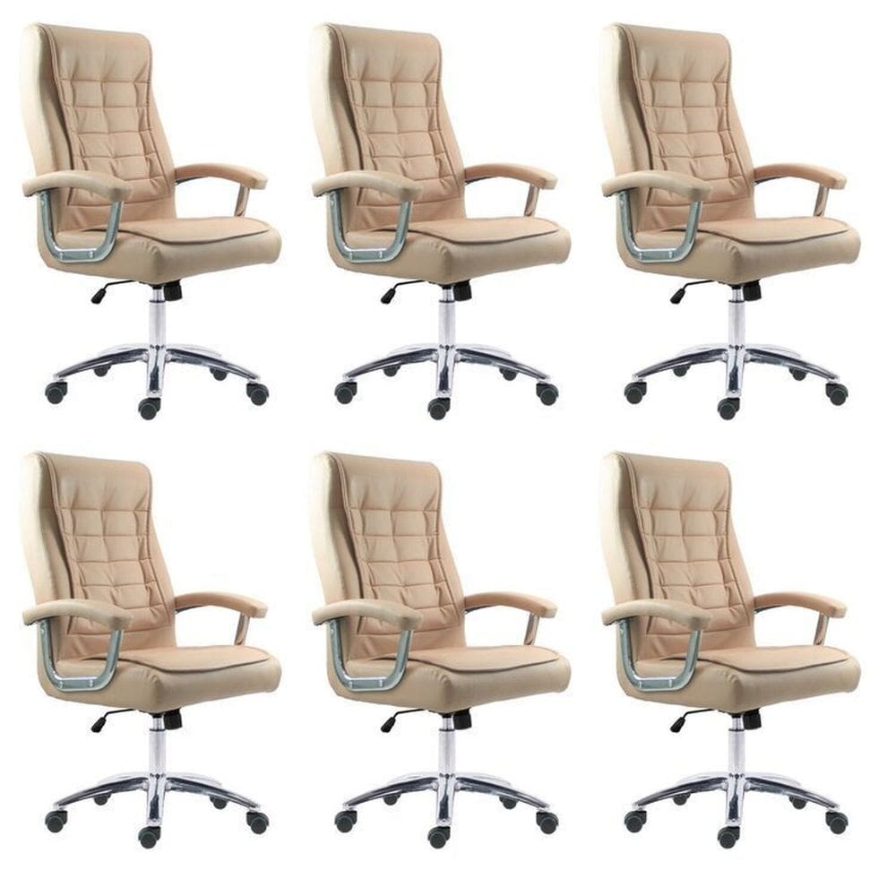 Kit 6 Cadeiras Big Mola Ensacada Escritório Pres Giratória em Couro com Nr17 Espresso Móveis Cinza