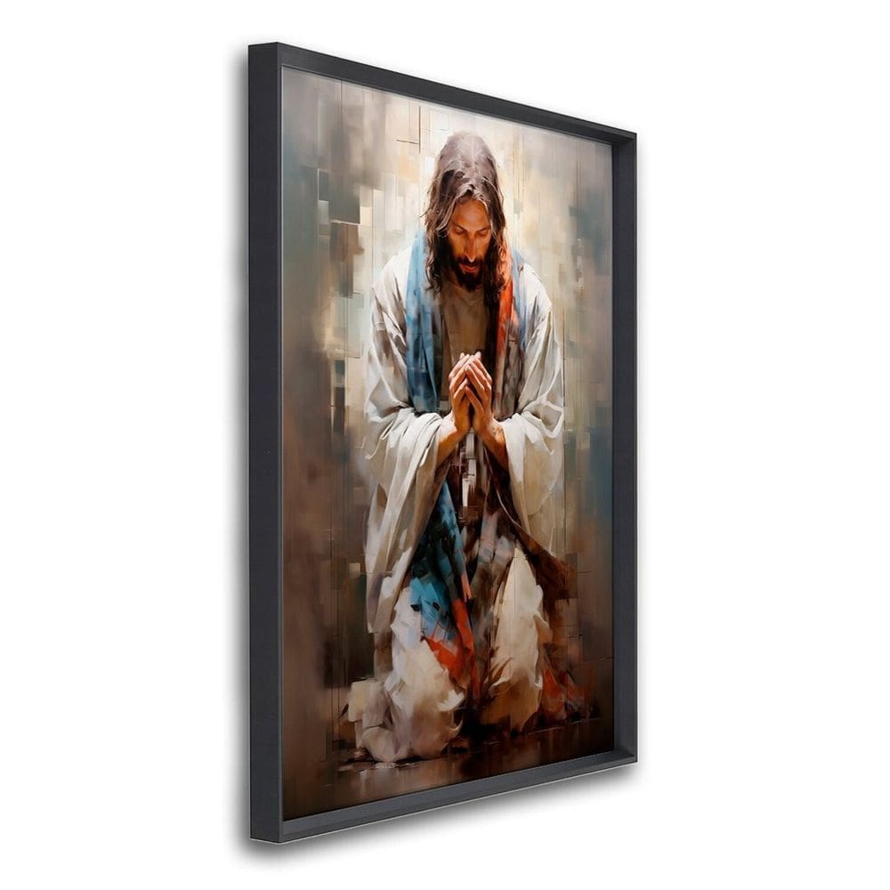 Quadro Decorativo Jesus em Oração 1 Tela 60x90cm para Decorar, Igreja, Sala, Quarto Preto